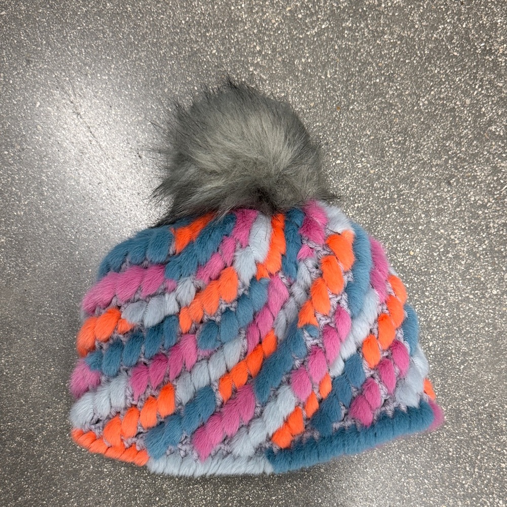 Colorful Knit Beanie with Pom Pom